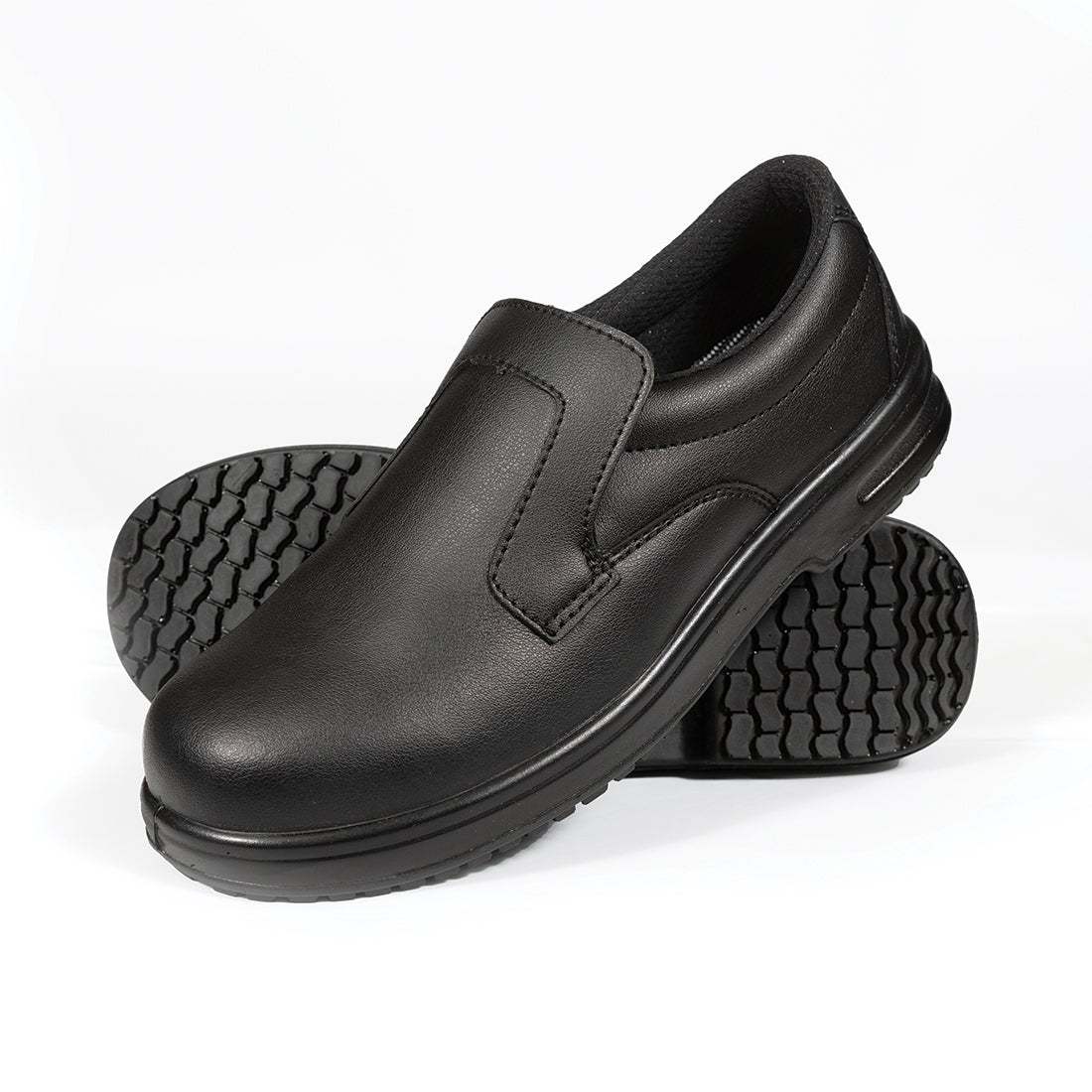 Comfort Grip Slip-On Shoes with Safety Toe Cap - Black / 2(UK) 35(EU)