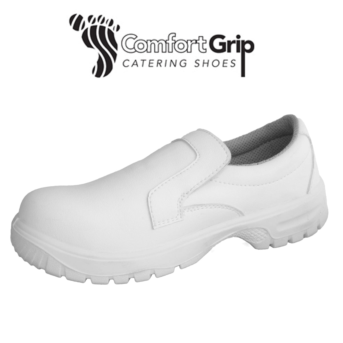 Comfort Grip Slip-On Shoes with Safety Toe Cap - White / 2(UK) 35(EU)
