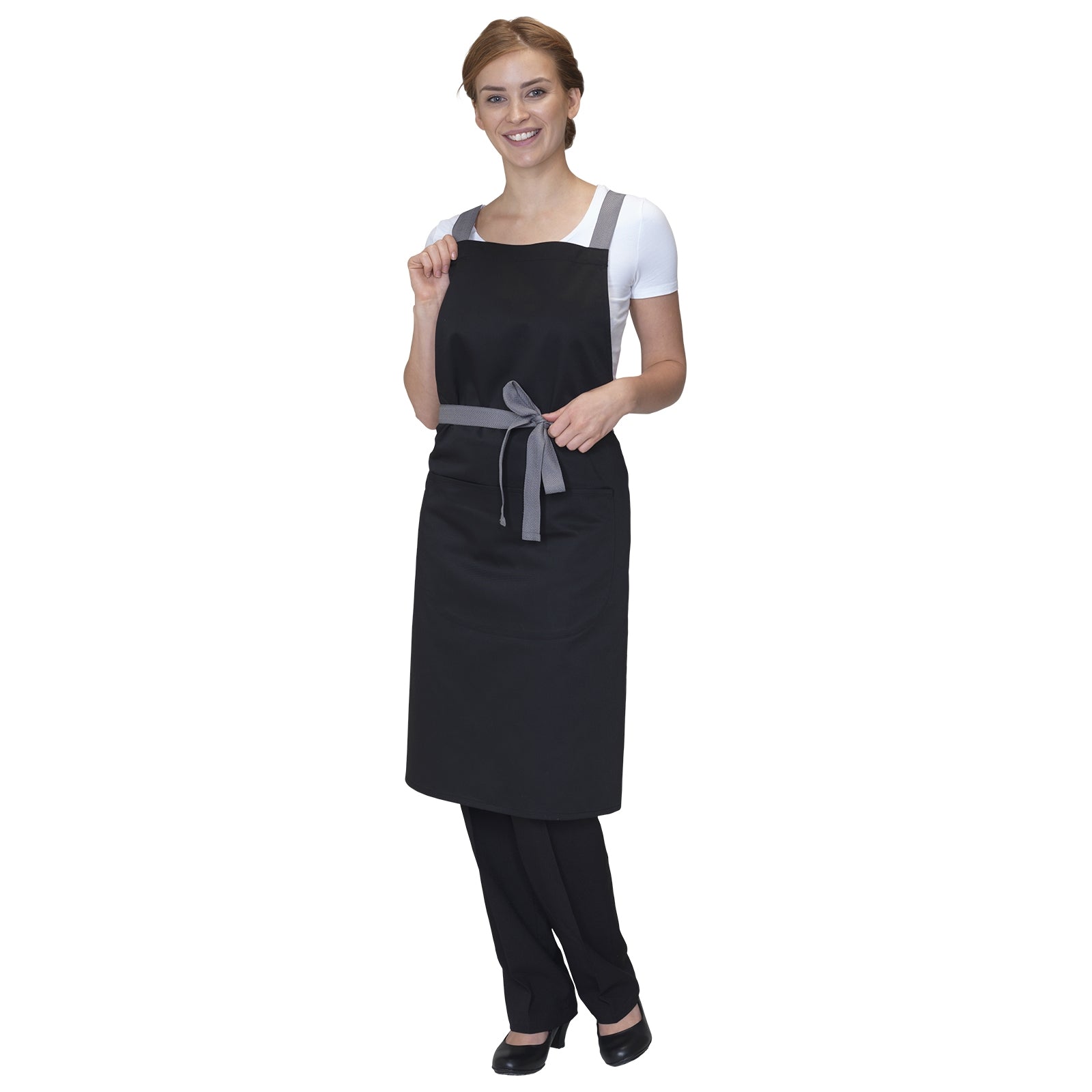 Dennys Crossback Apron With Grey Tie Tapes - Black