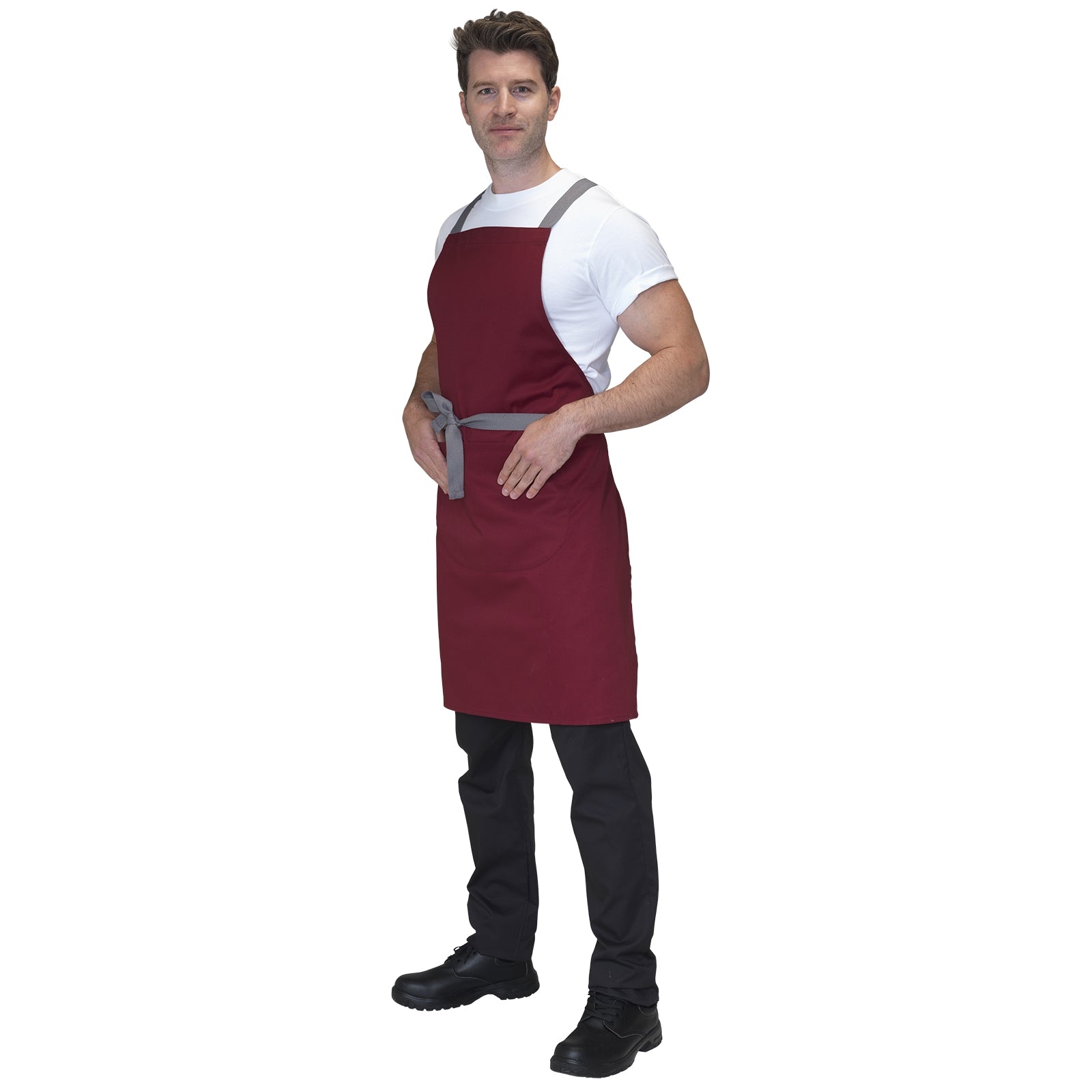 Dennys Crossback Apron With Grey Tie Tapes - Claret