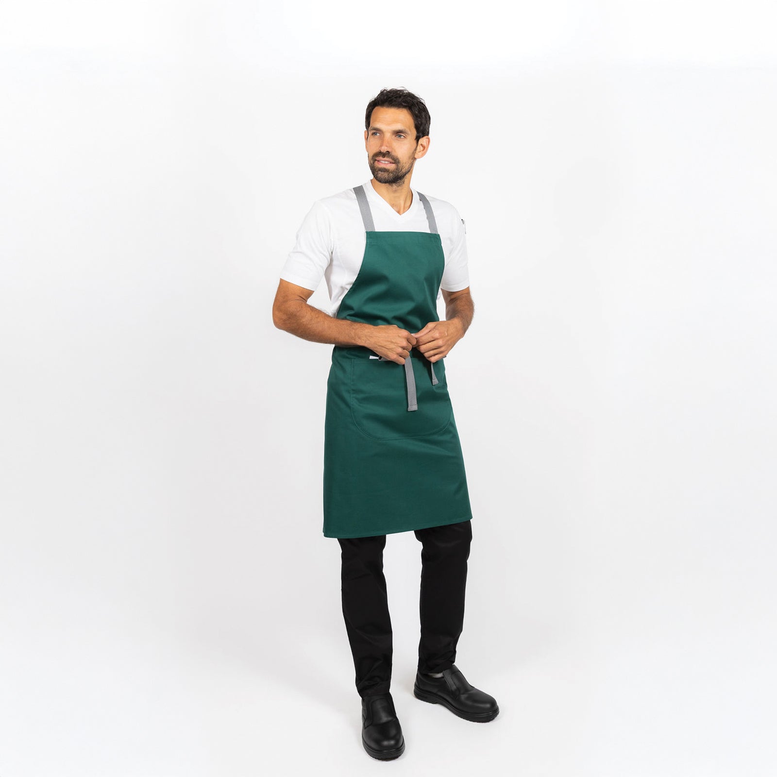 Dennys Crossback Apron With Grey Tie Tapes - Bottle Green
