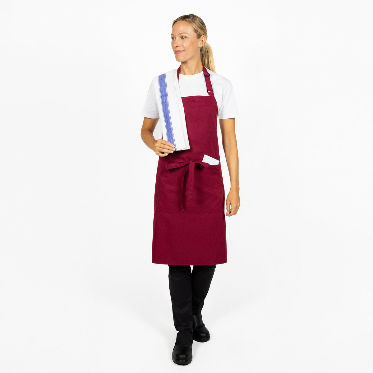 Dennys Colour Bib Apron with pocket - Claret