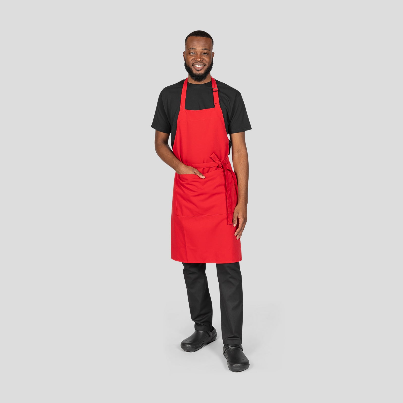 Dennys Colour Bib Apron with pocket - Red