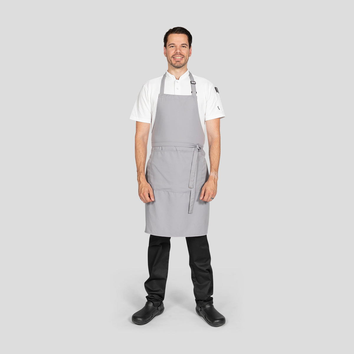 Dennys Colour Bib Apron with pocket - Light Grey