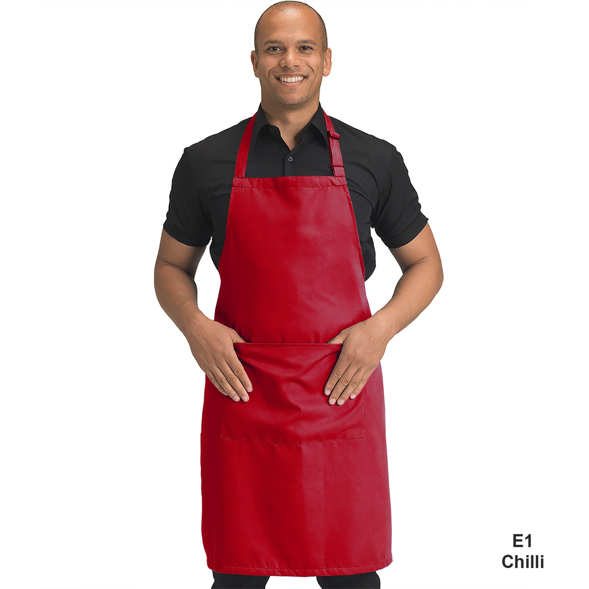 Dennys Colour Bib Apron with pocket - Chilli
