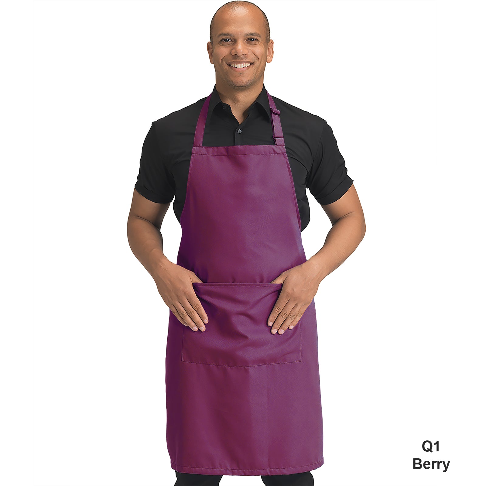 Dennys Colour Bib Apron with pocket - Berry