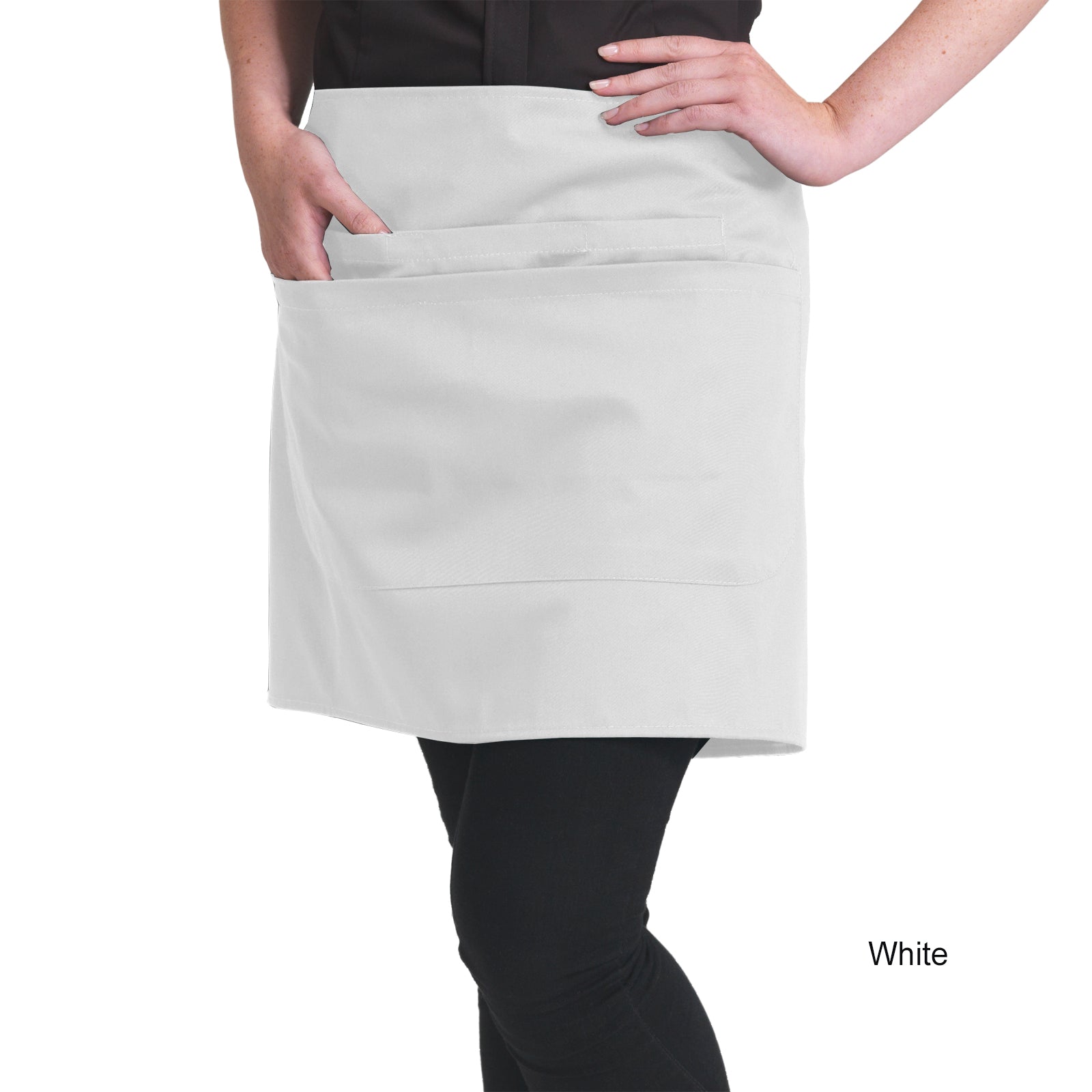 Dennys Short Bar Apron With Pocket - White