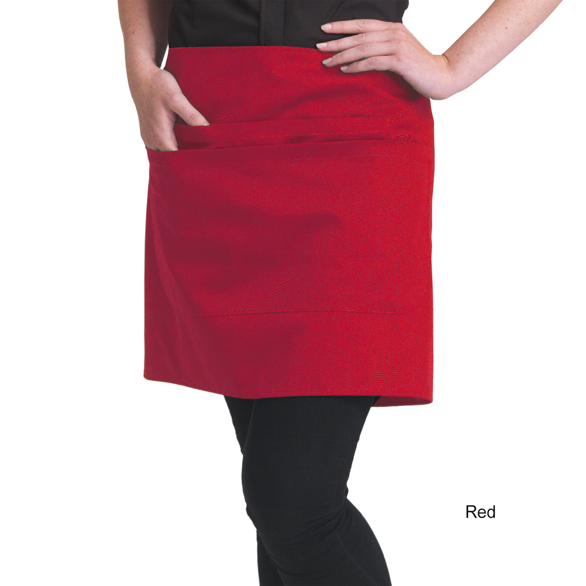 Dennys Short Bar Apron With Pocket - Red
