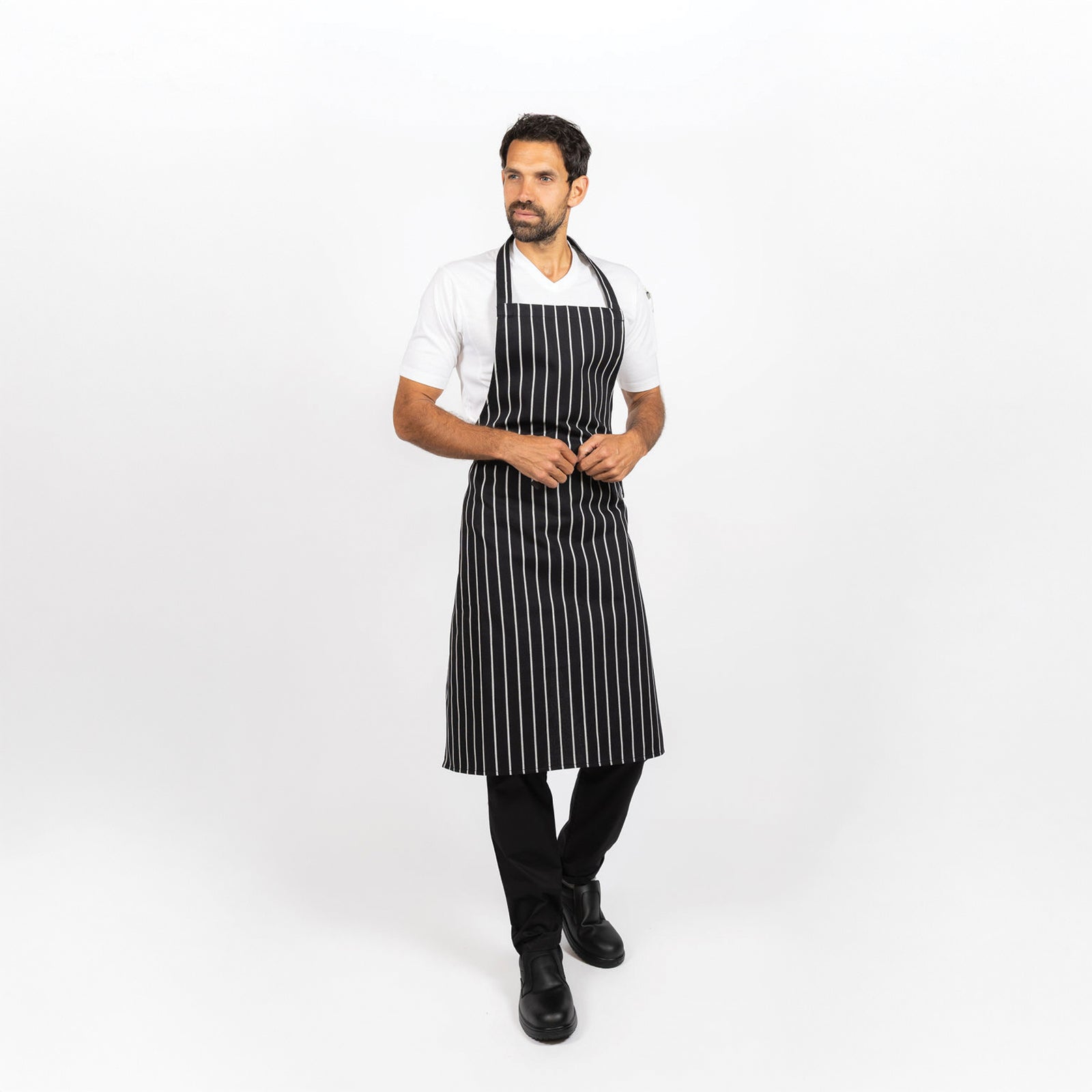 Dennys Essentials Butcher Stripe Bib Apron - Stripe Black