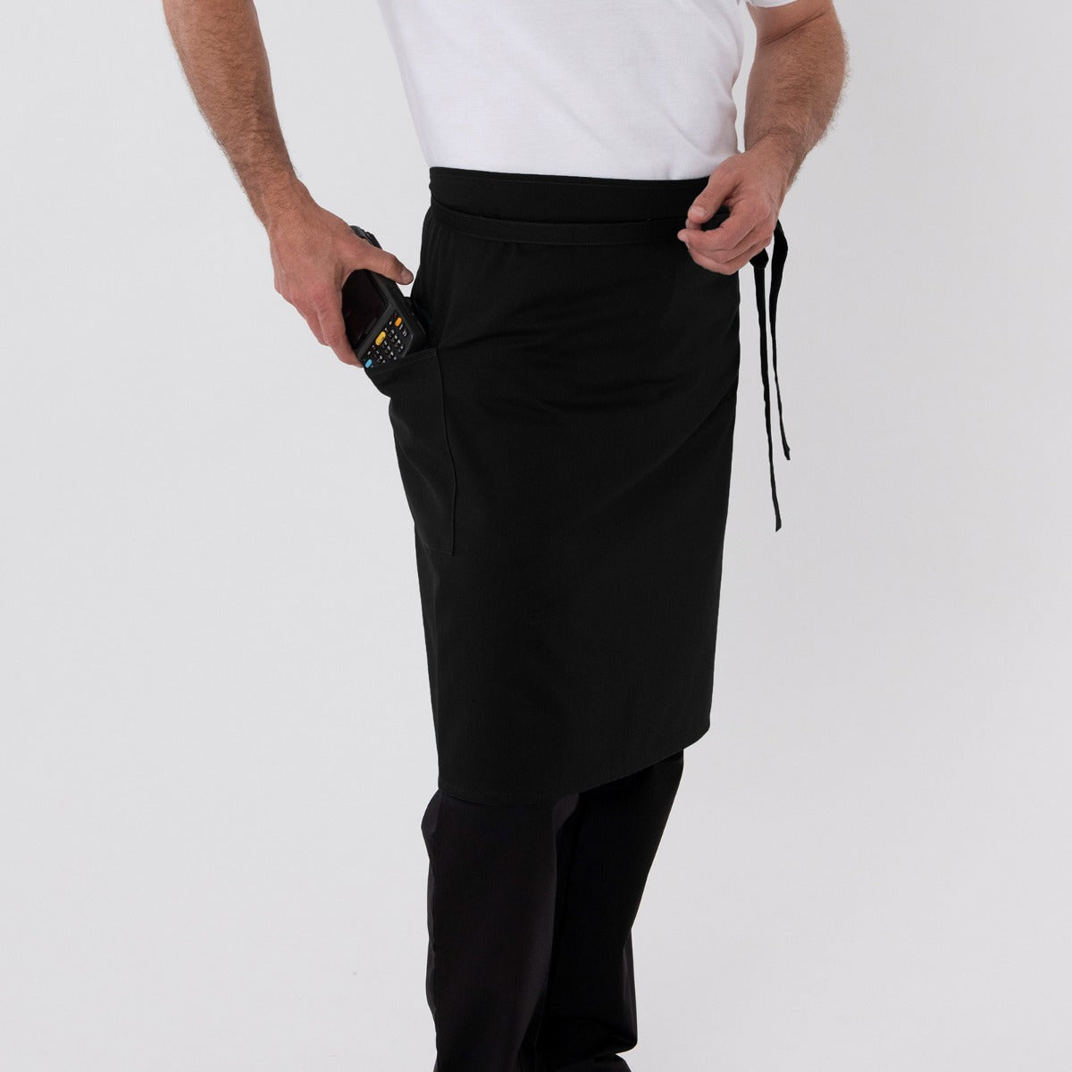 Wide Bistro Apron with Side Pocket - Black