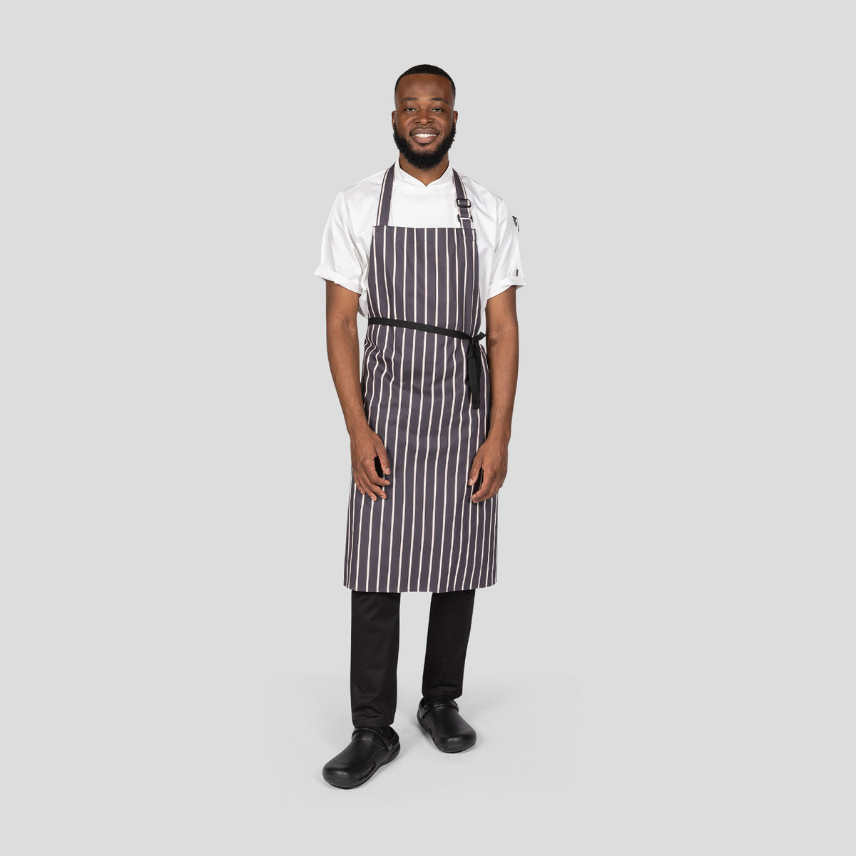 Dennys Striped Bib Apron With Adjustable Halter - Storm Grey