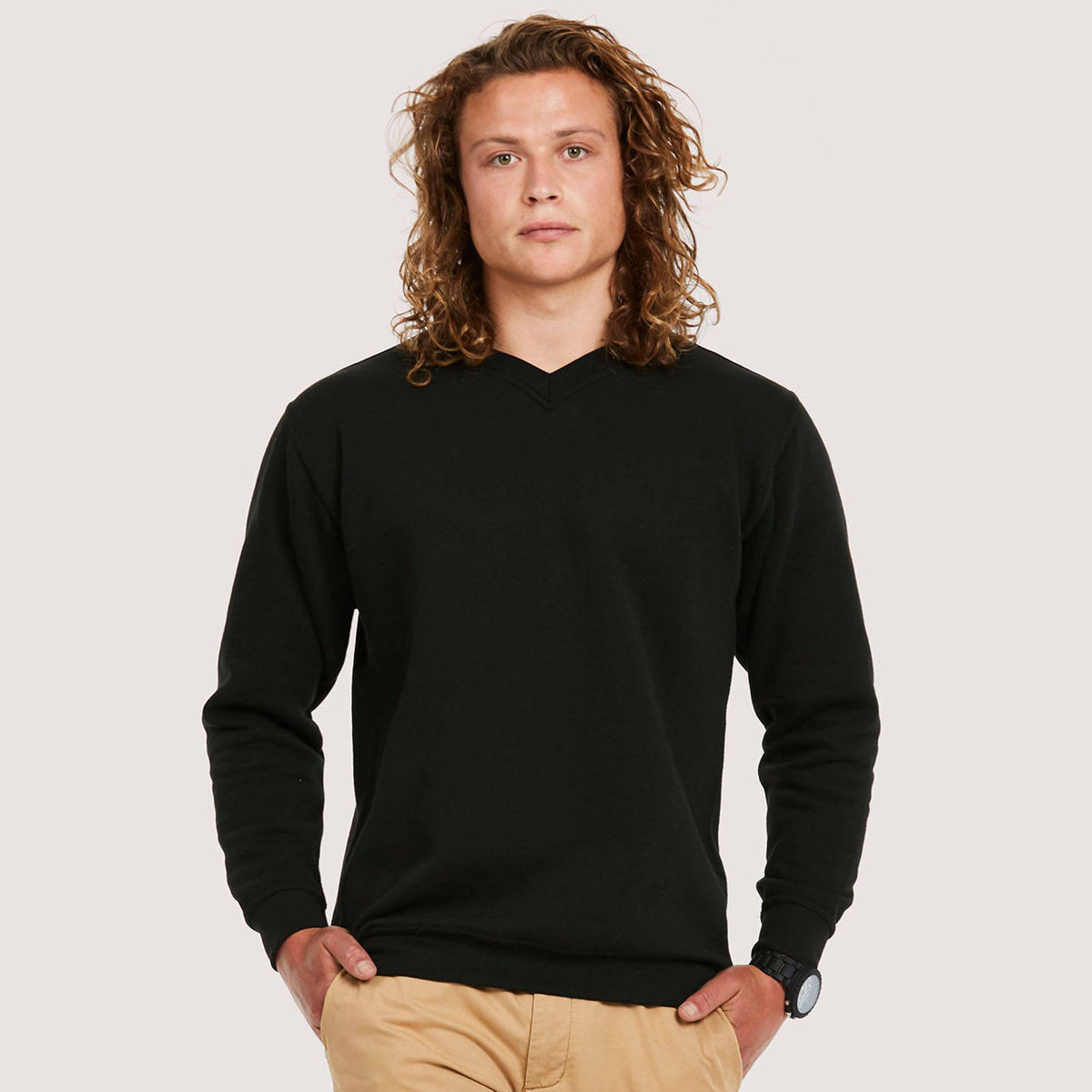 Uneek Premium V-Neck Sweatshirt - Black / 2XL