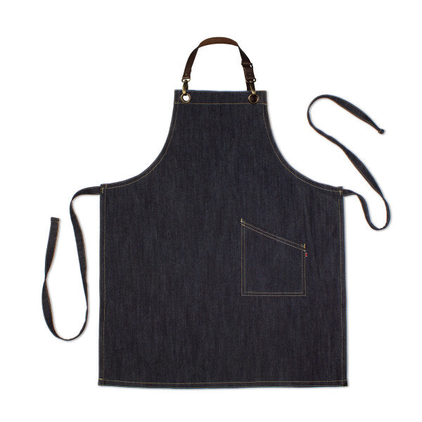 County Classic - Denim Long Bib Apron - Leather Halter - Premium - AF2011