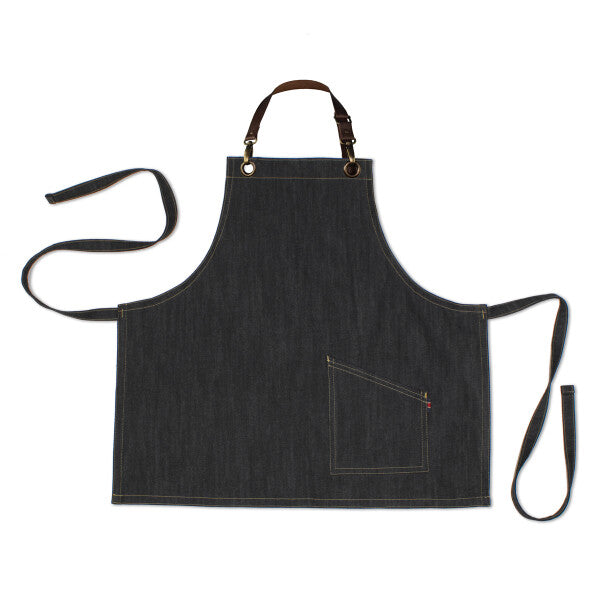 County Classic - Denim Short Bib Apron - Leather Halter - Premium - AF2012