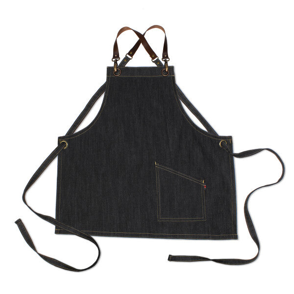 County Crossback - Denim Short Bib Apron - Leather Halter - Premium - AF3012