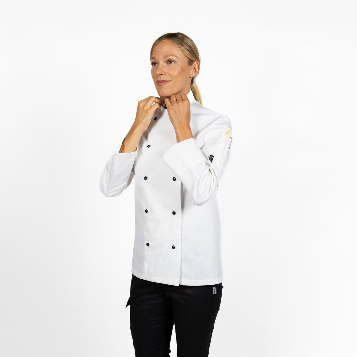 Dennys Long Sleeve Chefs Jacket with Removable Studs - White / 3XL