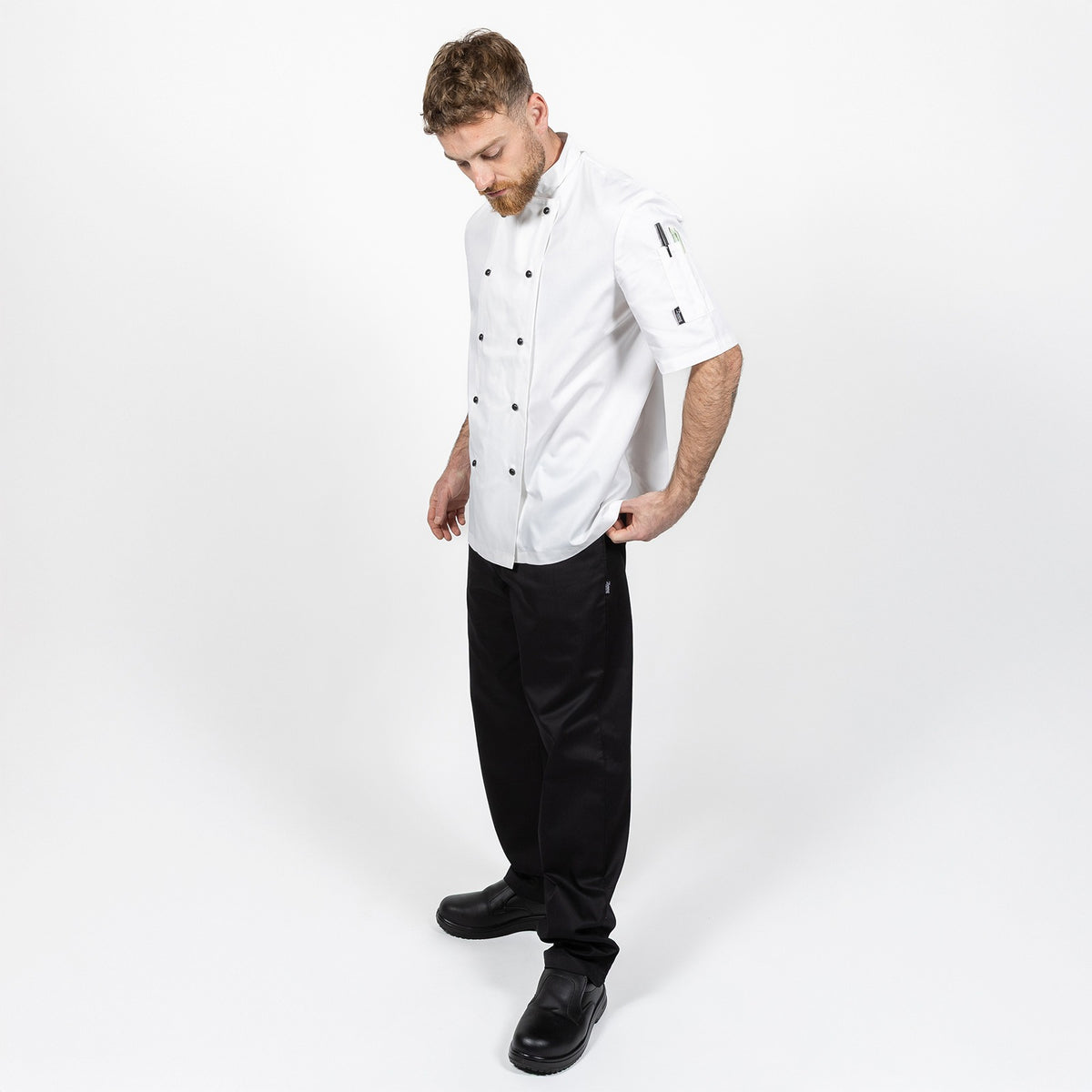 Dennys Short Sleeve Chefs Jacket with Removable Studs - White / M / Regular