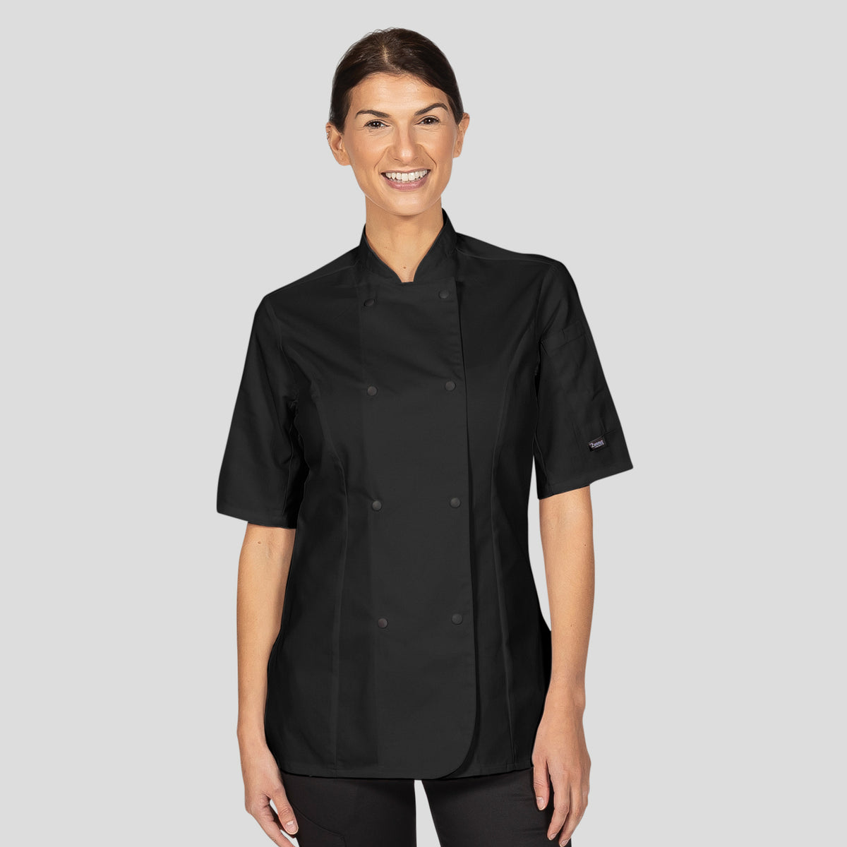 Dennys Womens Fitted Chef Jacket with Short sleeves - Black / 2XL