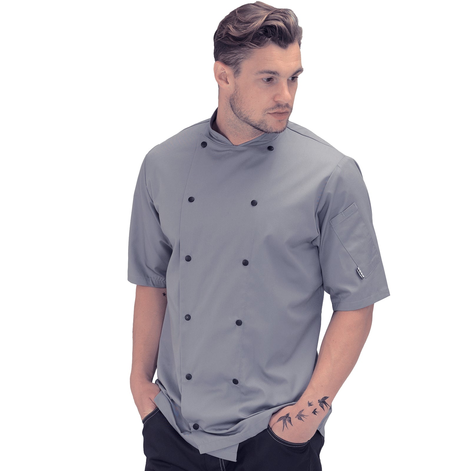 Le Chef Executive Jacket in Black or Grey Short Sleeve - Griffin Grey / 3XL