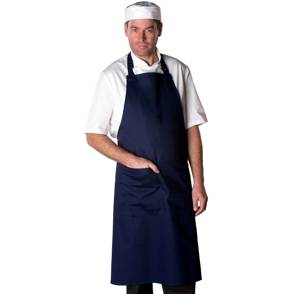 Dennys Cotton Bib Apron with pocket - Navy
