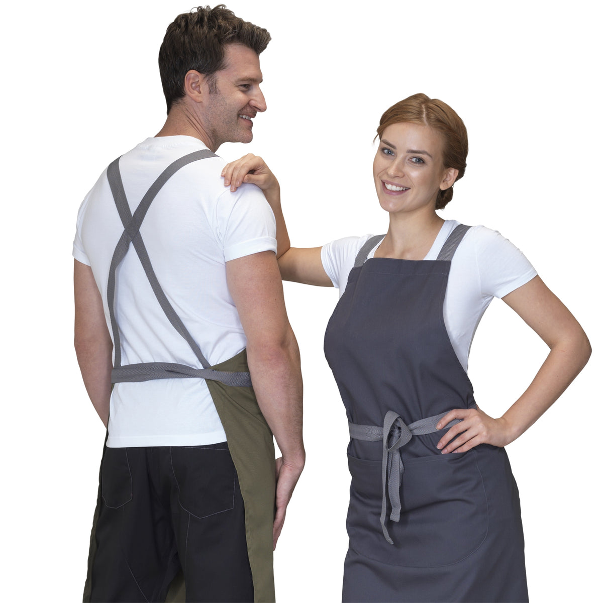 Dennys Crossback Apron With Grey Tie Tapes - Storm Grey