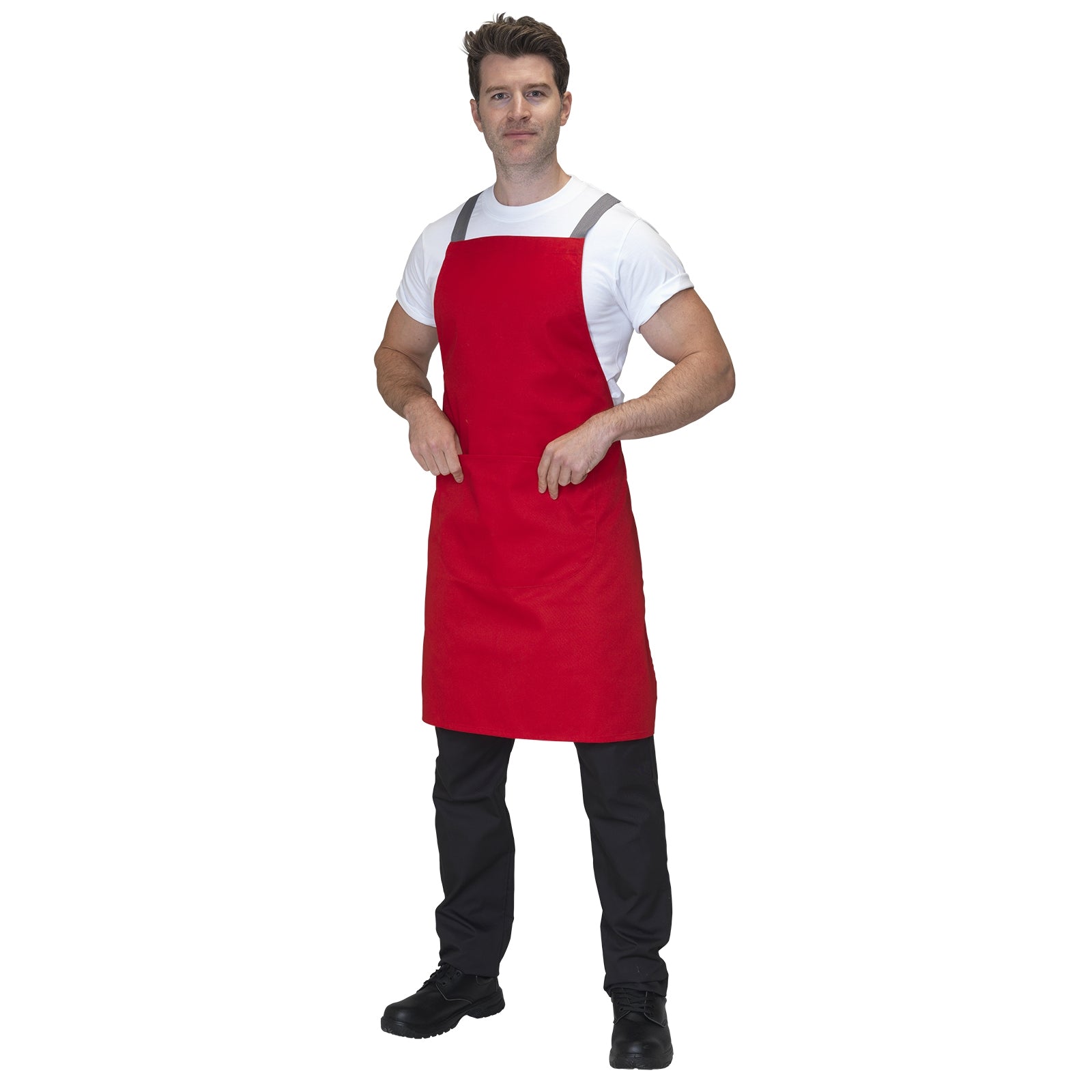 Dennys Crossback Apron With Grey Tie Tapes - Red