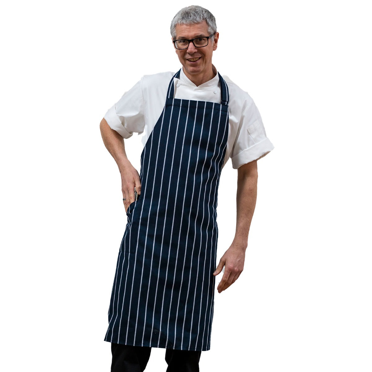 Woven Butchers Stripe Apron with Pocket - Default Title