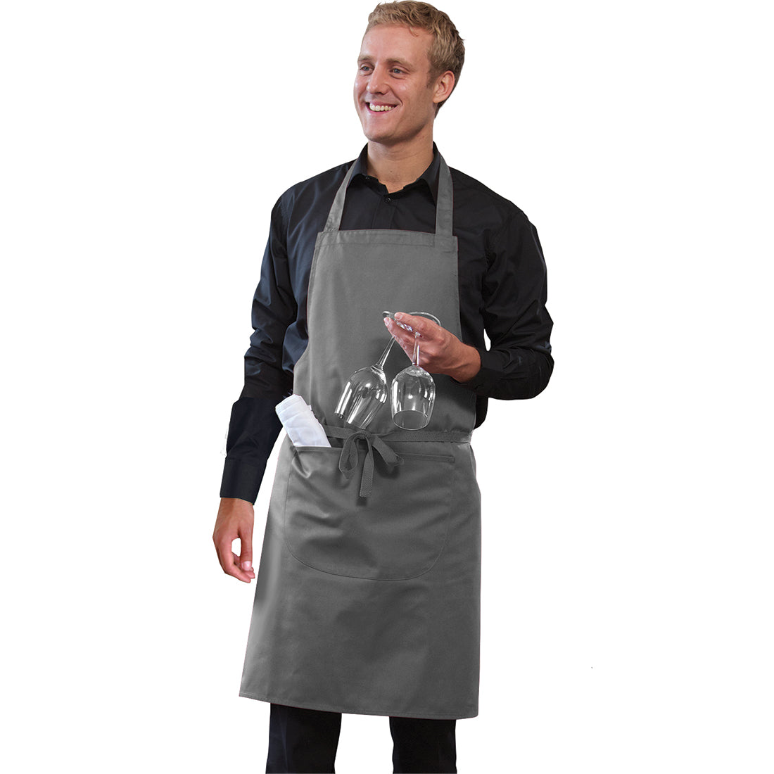 Dennys Bib Apron With Pocket And Adjustable Halter - Griffin Grey