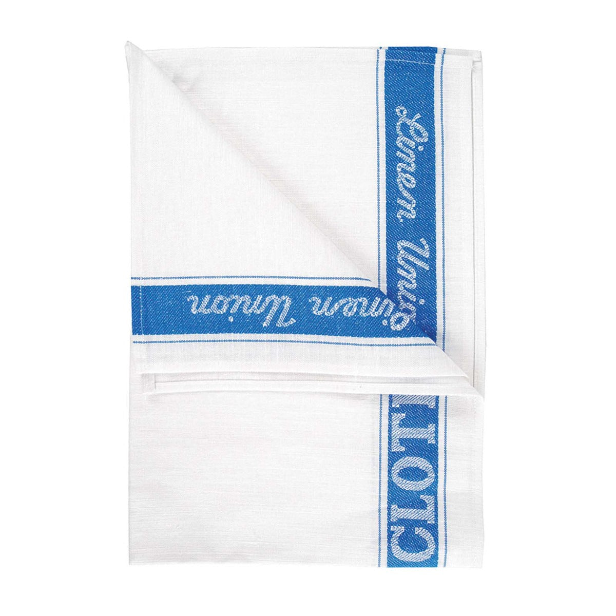Dennys Glass Cloth with Coloured Border - White + Blue Stripe
