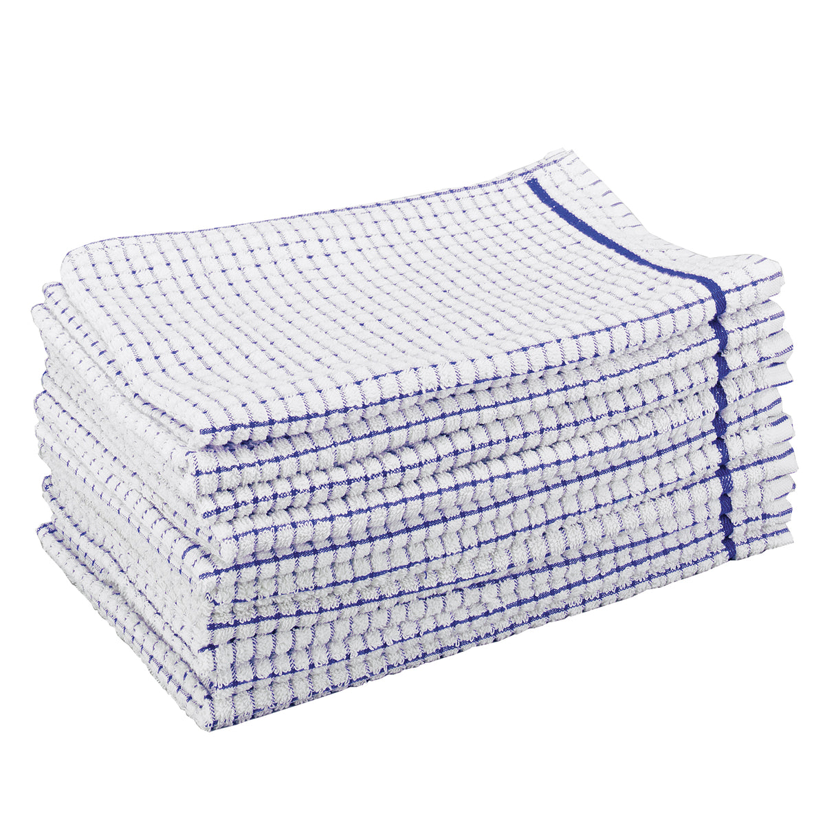 Dennys Check Terry Towelling Tea Towel (Pack of 10) - White/Blue